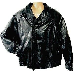 Raffaelo Vtg Leather Motorcycle Jacket Bomber 52 Black Insulate Lined Biker Punk